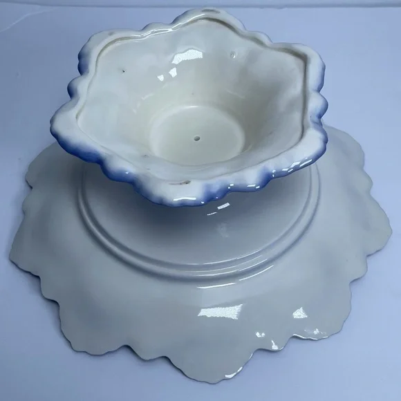 Vintage Floral Blue Pedestal Cake Stand Home Decor Fruit Display Centerpiece - Picture 7 of 12